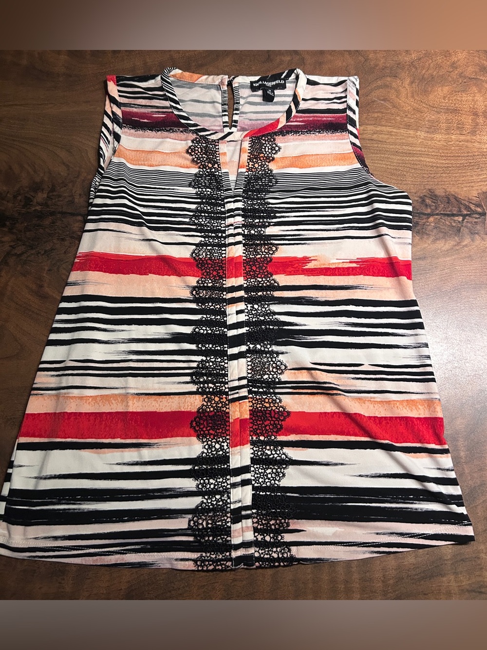 Karl Lagerfeld Paris Lace Stripe Tank Top